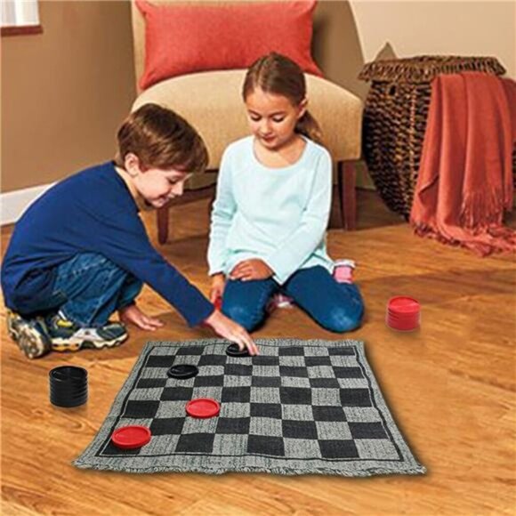 Home Jumbo Checkers, Giant 3-in-1 Checkers Game Rug Board Game Set, 2 Players - Picture 7 of 8